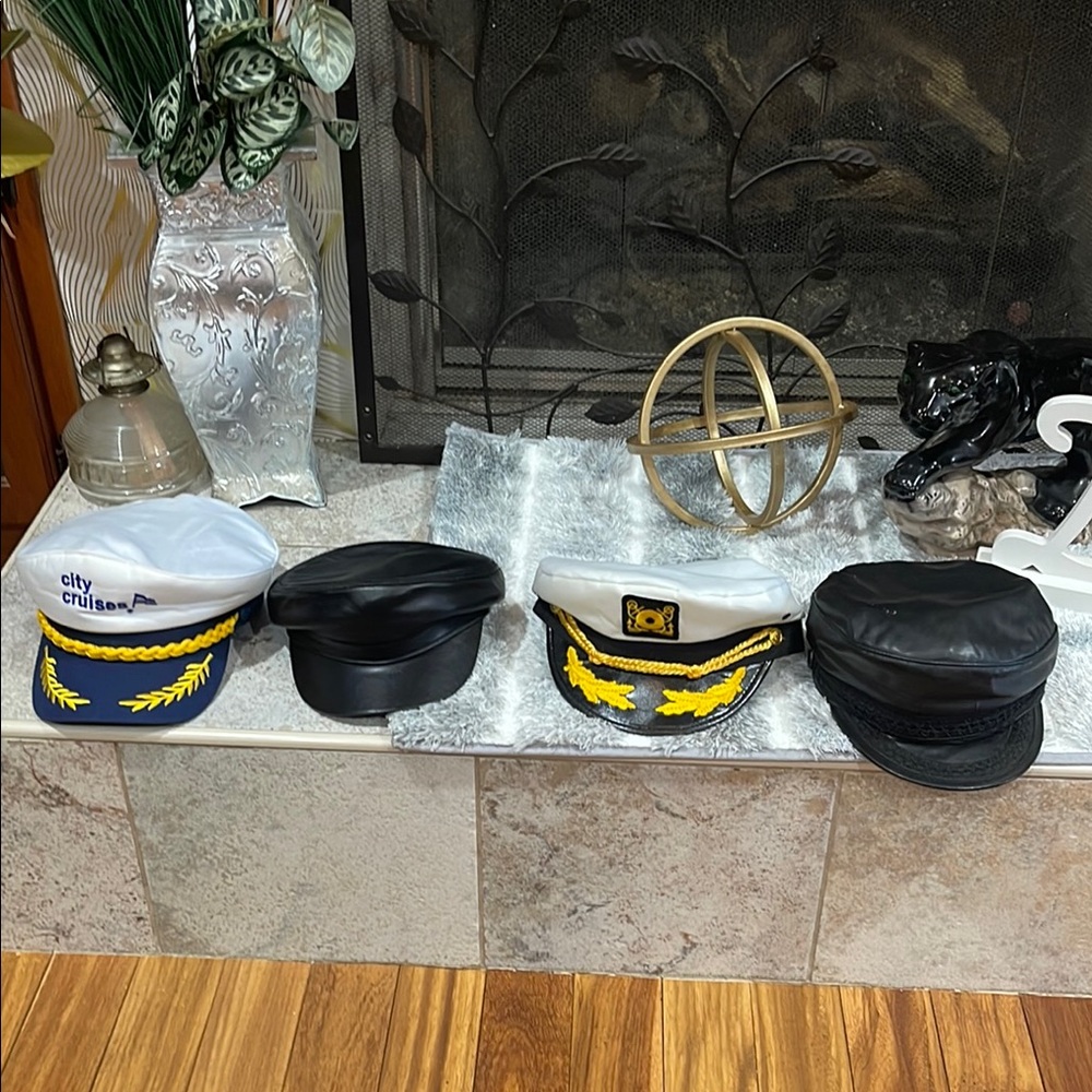 Blue and Black Nautical Captain Hat with Gold Accents